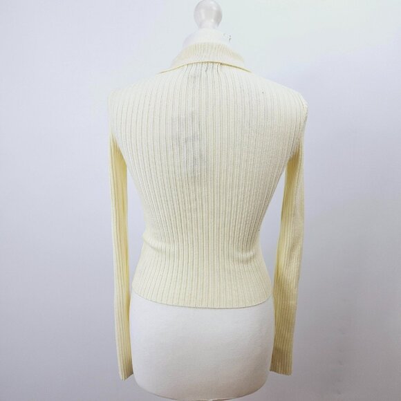 Urban Outfitters - Ribbed Polo Cardigan Top - Cream - Small - Picture 3 of 8